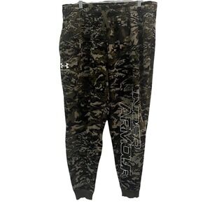 Under Armour Men's Marine OD Green UA Rival Fleece Camo Script Jogger Pants XL